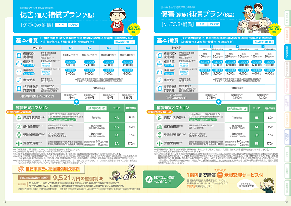 傷害補償プラン（A型/個人・B型/家族）