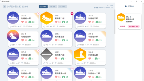 見守り補助システム　パソコン画面の表示例